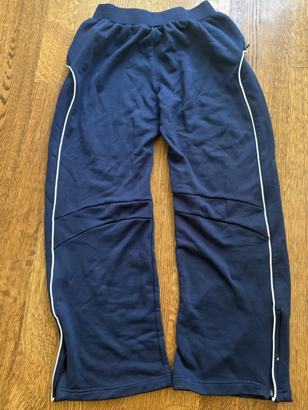 Nike vintage 90s Navy Blue white piping size S flared baggy sweatpants Tear-away